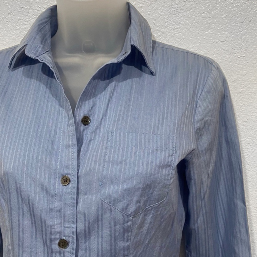 the limited blue pinstripe button down long sleeve fitted dress work shirt top - Picture 2 of 7
